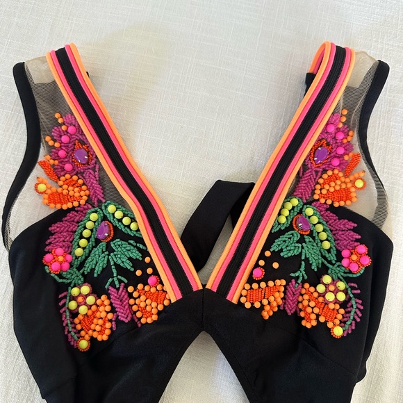 NWT $850 PatBO Neon Beaded Embellished Black Mesh Beach Maxi Small - Picture 10 of 16